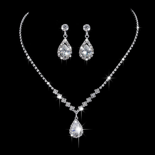 Full Rhinestone Zircon Water drop Jewelry Set