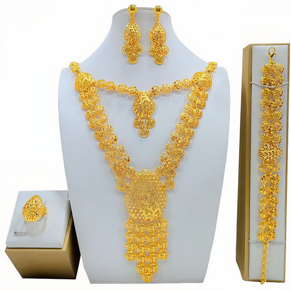 Majestic Radiance – Arabic Bridal Jewelry Set (Gold-Plated)