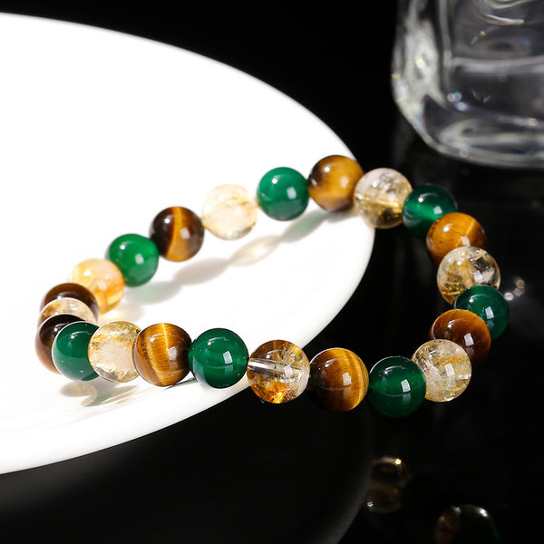 Natural Yellow Tiger's Eye Green Agate Citrine Bracelet