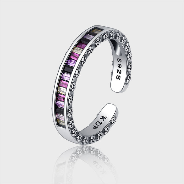 S925 Sterling Silver  Rainbow Zircon Ring