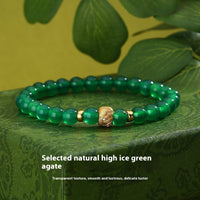 Natural Green Agate Bracelet Female S925 Sterling Silver Retro Simple
