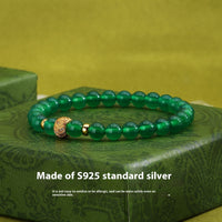 Natural Green Agate Bracelet Female S925 Sterling Silver Retro Simple